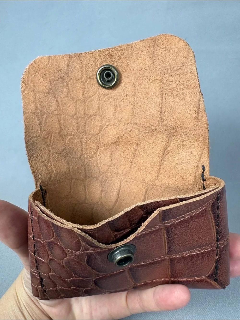 Vintage Brown Croc Embossed Leather Coin Purse Card Holder